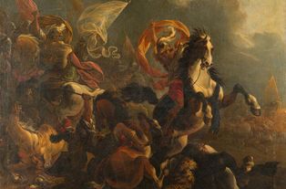 Avant restauration : Attribué à Vincent Adriaenssen Leckerbetien, dit il Manciola ou le Manchole (1595-1675) - Choc de cavalerie - Huile sur toile, 114 x 130 cm © musée des beaux-arts de Quimper / Thibault Toulemonde