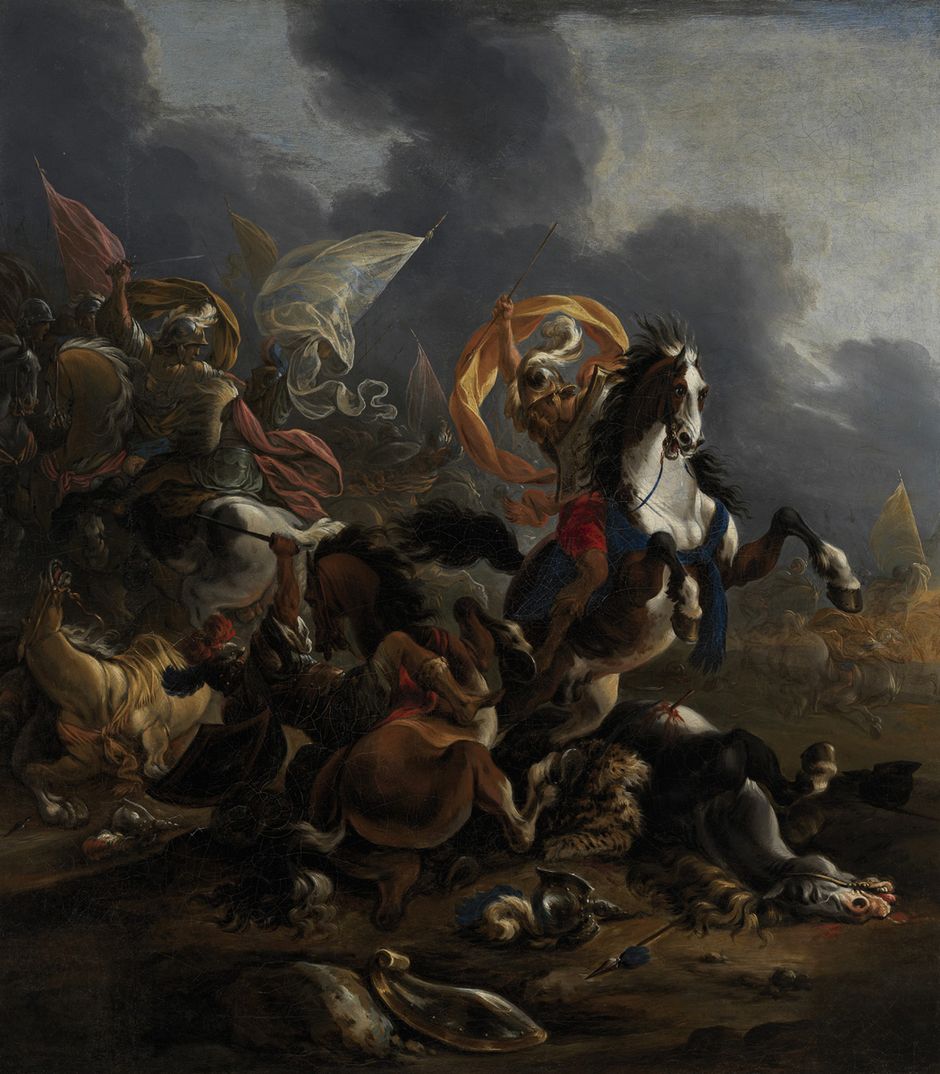 Attribué à Vincent Adriaenssen Leckerbetien, dit il Manciola ou le Manchole (1595-1675) - "Choc de cavalerie" - Huile sur toile, 114 x 130 cm © musée des beaux-arts de Quimper / Frédéric Harster (Voir légende ci-après)