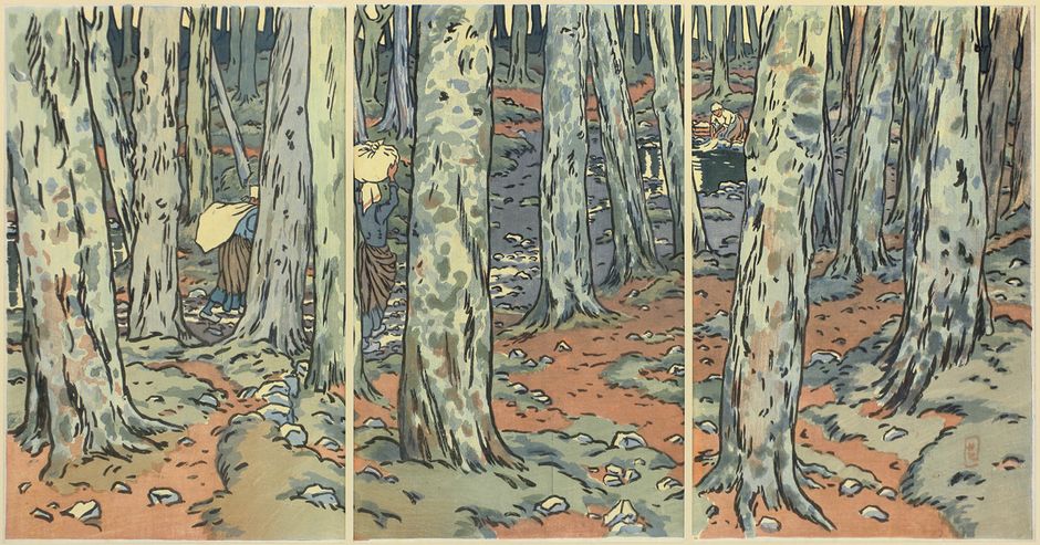 Henri Rivière (1864-1951) - Lavoir sous bois à Loguivy, 1894 - Xylographie en couleurs - Musée de Pont-Aven © Procolor - Laurent Bruneau (Voir légende ci-après)