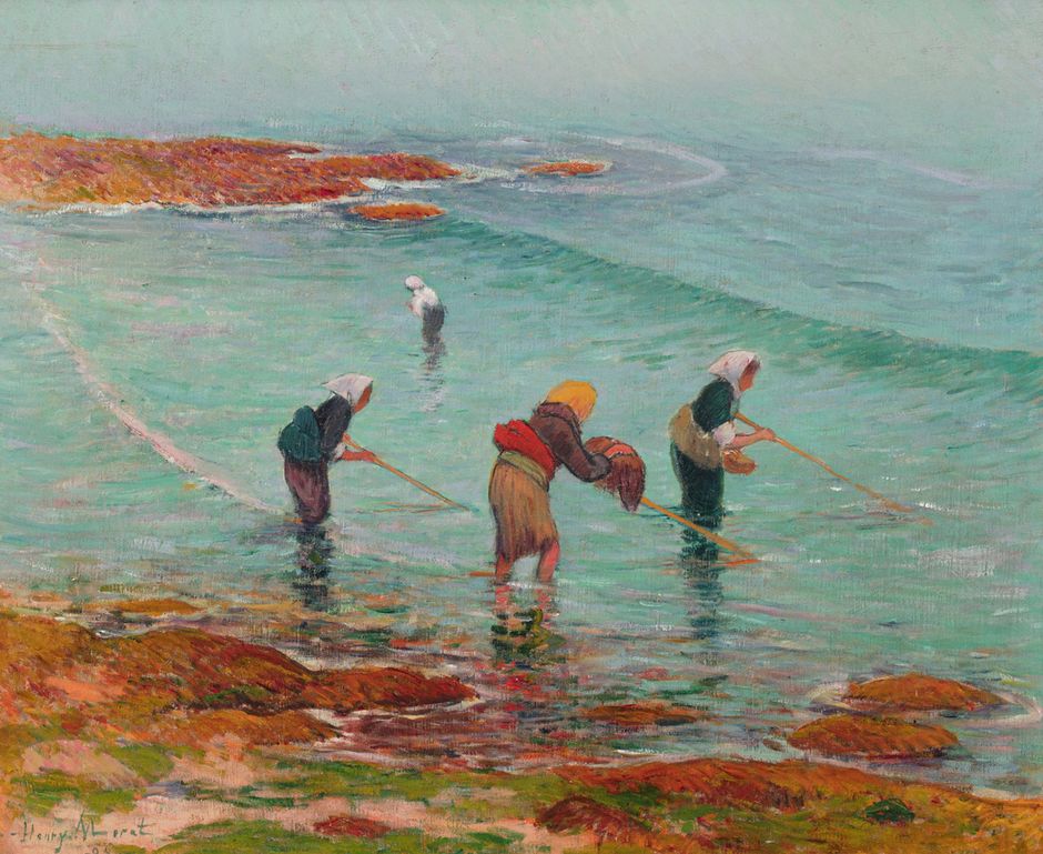 Henry Moret (1856-1913) - "Les Pêcheuses", 1894 - Huile sur toile, 50 x 73 cm - Collection particulière © Martial Couderette (See the caption hereafter)