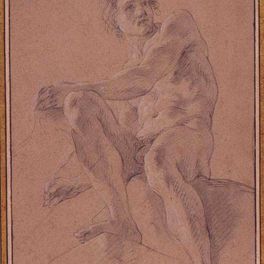 François Lemoyne Etude de nu masculin vu en raccourci assis le genou droit levé