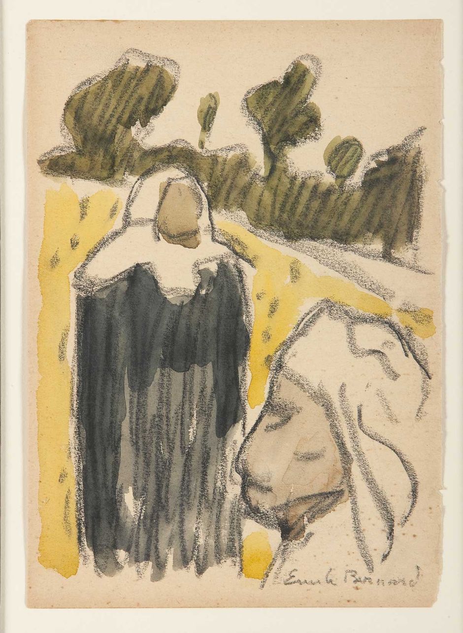 Emile Bernard (1868-1941) - La Moisson, 1888 - Fusain et aquarelle sur papier, 21,3 x 15 cm - Musée des beaux-arts de Quimper © Musée des beaux-arts de Quimper (Voir légende ci-après)