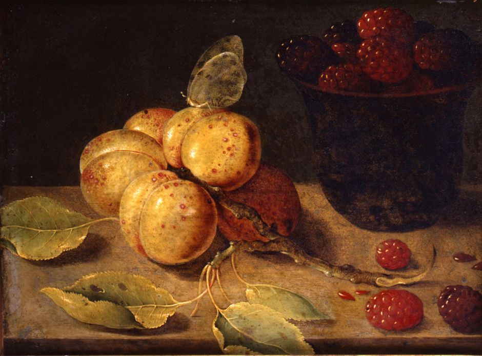 Osias II Beert (1622-1678) - "Des fruits : prunes et framboises" - Huile sur toile, 16 x 22 cm - Musée des beaux-arts de Quimper © Musée des beaux-arts de Quimper (Voir légende ci-après)