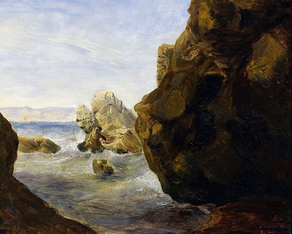 Théodore Gudin (1802-1879) - Rochers, 1841 - Huile sur toile, 31 x 39 cm - Musée des beaux-arts de Quimper © Musée des beaux-arts de Quimper (Voir légende ci-après)