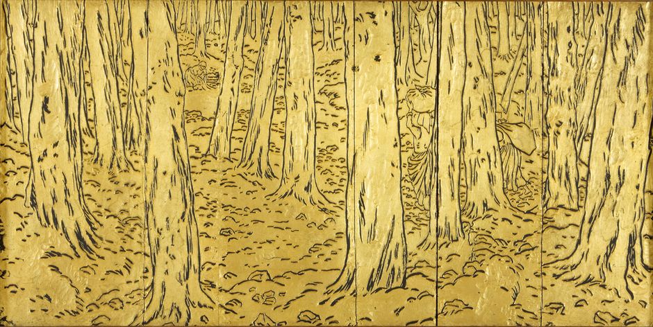 Henri Rivière (1864-1951) - "Lavoir, sous-bois à Loguivy", vers 1864 - Plaques de bois de poirier gravées et dorées, 36 x 70,5 cm - Musée des beaux-arts de Quimper © musée des beaux-arts de Quimper (Voir légende ci-après)