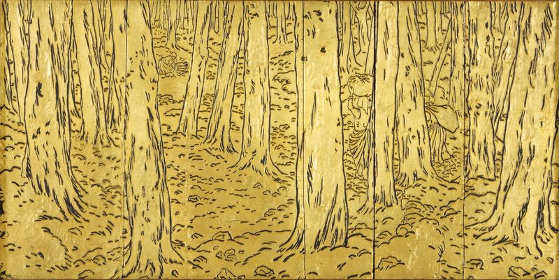 Henri Rivière (1864-1951) - "Lavoir, sous-bois à Loguivy", vers 1864 - Plaques de bois de poirier gravées et dorées, 36 x 70,5 cm - Musée des beaux-arts de Quimper © musée des beaux-arts de Quimper