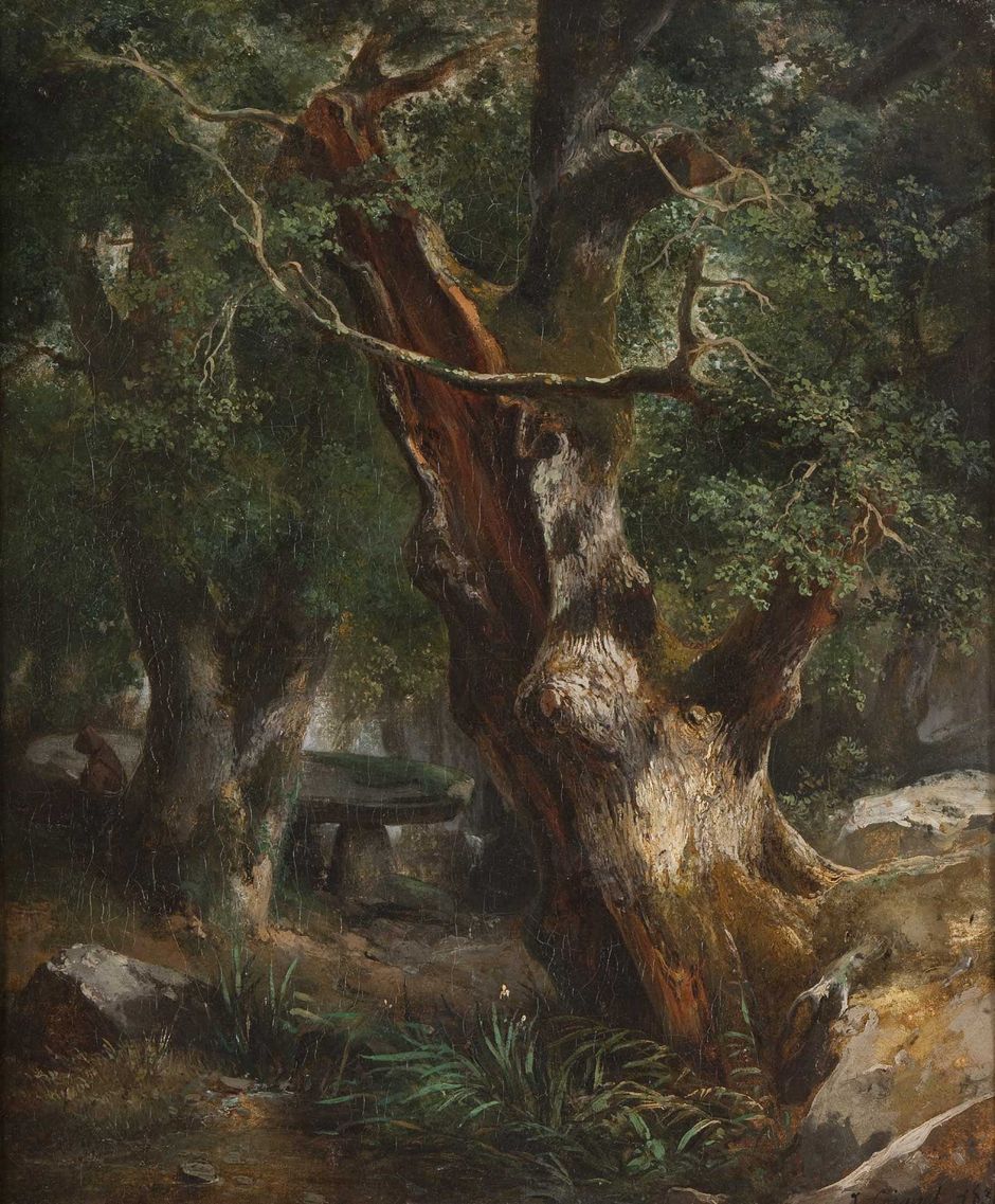 Jules Coignet Le Chêne au dolmen dans la forêt de Brocéliande (Voir légende ci-après)