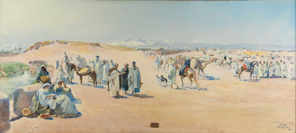Maurice Romberg de Vaucorbeil Les Abords de Marrakech un jour de marché (Voir légende ci-après)