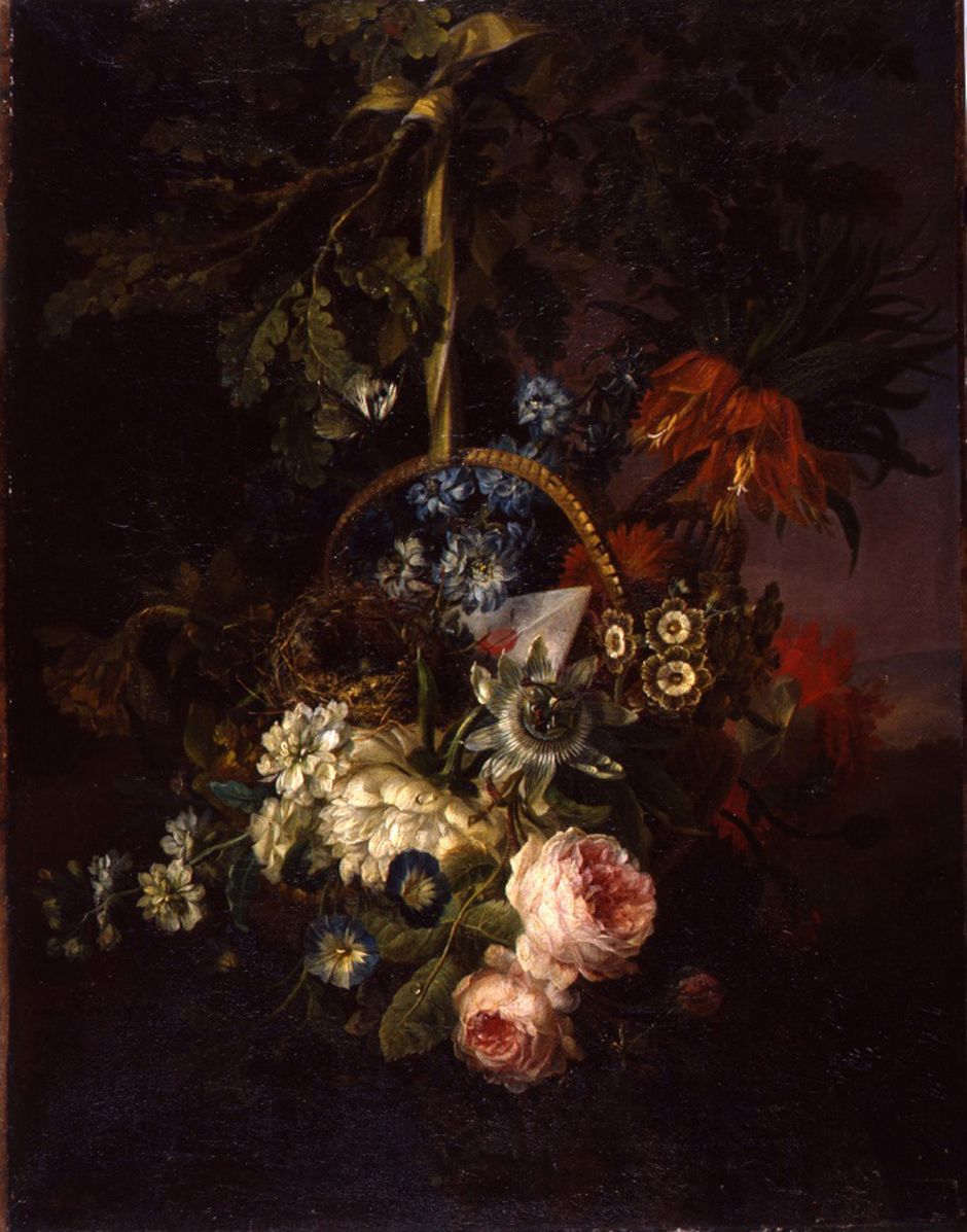 Willem van Leen (1753-1825) - Un panier de fleurs, 1794 - Huile sur toile, 61.5 x 48 cm - Musée des beaux-arts de Quimper @ Musée des beaux-arts de Quimper (Voir légende ci-après)