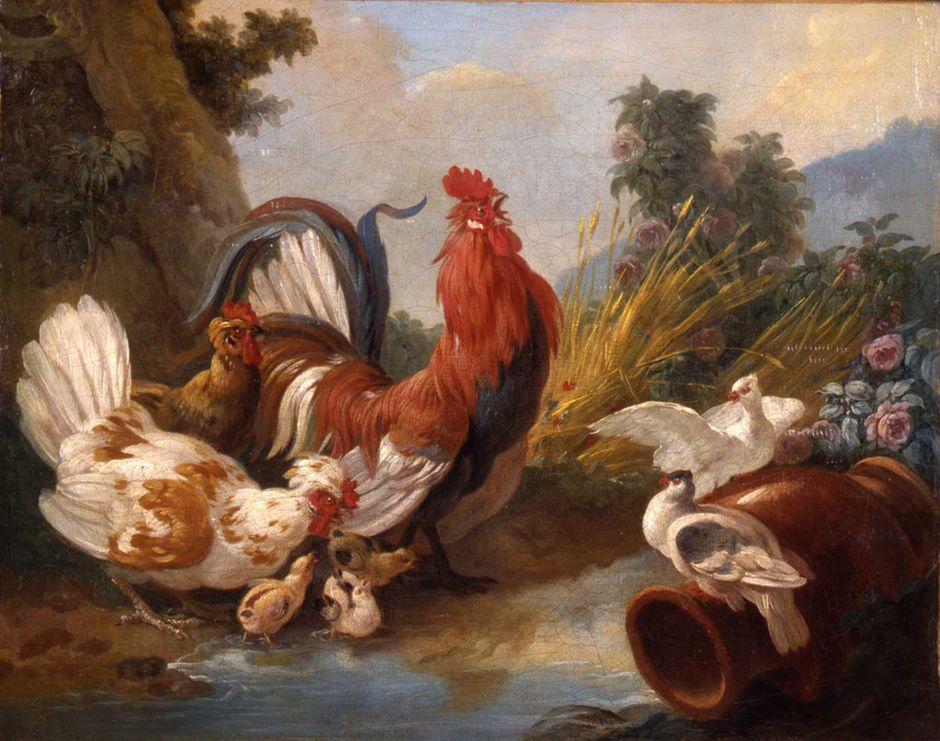 Jean-Baptiste Huet (1745-1811) - Un coq et des poules dans une basse-cour, vers 1790 - Huile sur toile, 32 x 41 cm - Musée des beaux-arts de Quimper © Musée des beaux-arts de Quimper (Voir légende ci-après)