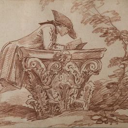 Hubert Robert Jeune Homme lisant appuyé sur un chapiteau