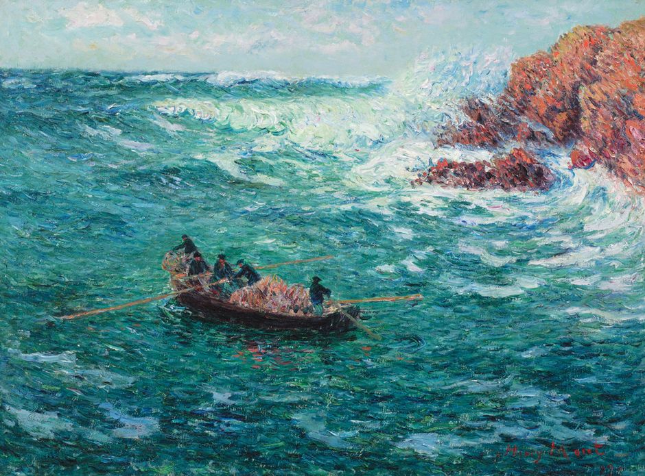 Henry Moret (1856-1913) - "Pêche aux casiers, Finistère", 1899 - Huile sur toile, 54 x 73 cm - Collection particulière © Martial Couderette (Voir légende ci-dessous)