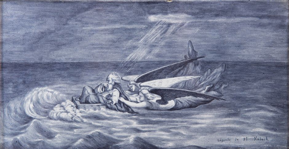 Yan’ Dargent (1824-1899) - La Légende de saint Kadock, vers 1880 - Plaque de terre cuite émaillée, 14,5 x 28,5 cm - Musée des beaux-arts de Quimper © Musée des beaux-arts de Quimper (Voir légende ci-après)
