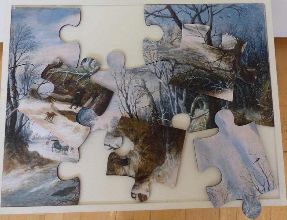 Puzzle d'après "Paysage d'hiver" de Jos de Momper II (Voir légende ci-après)