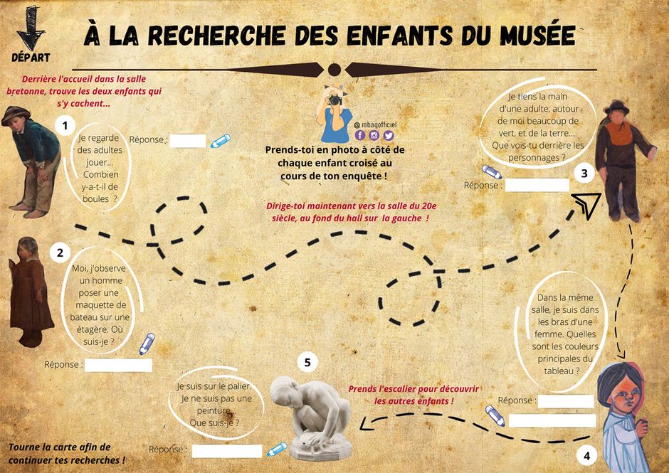 Salle jeune public "Secrets d'atelier : objectif Vivian Maier" : jeu de piste recto "A la recherche des enfants du musée" (Voir légende ci-après)