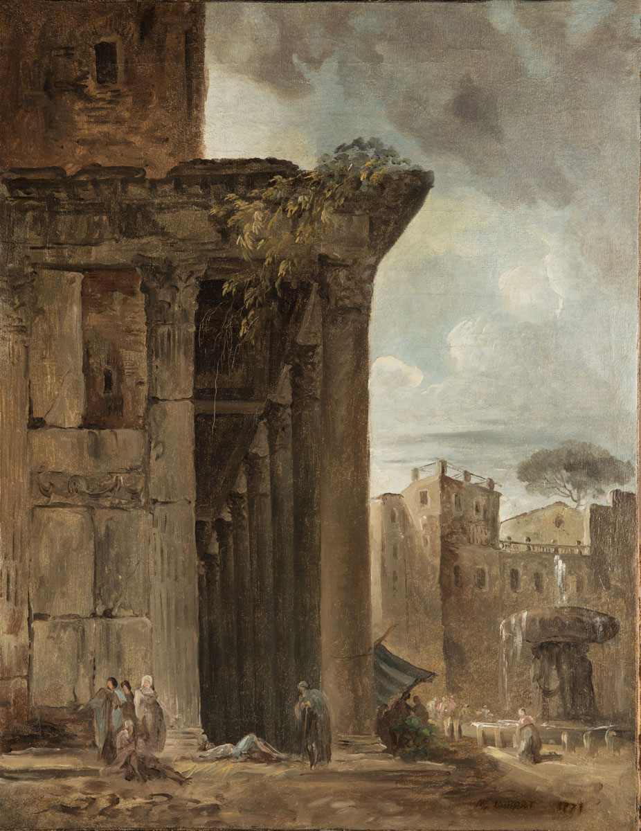 Hubert Robert (1733-1808) - Vue du portique du Panthéon - Huile sur toile, 62,6 x 48,7 cm - Musée des beaux-arts de Quimper (Voir légende ci-après)