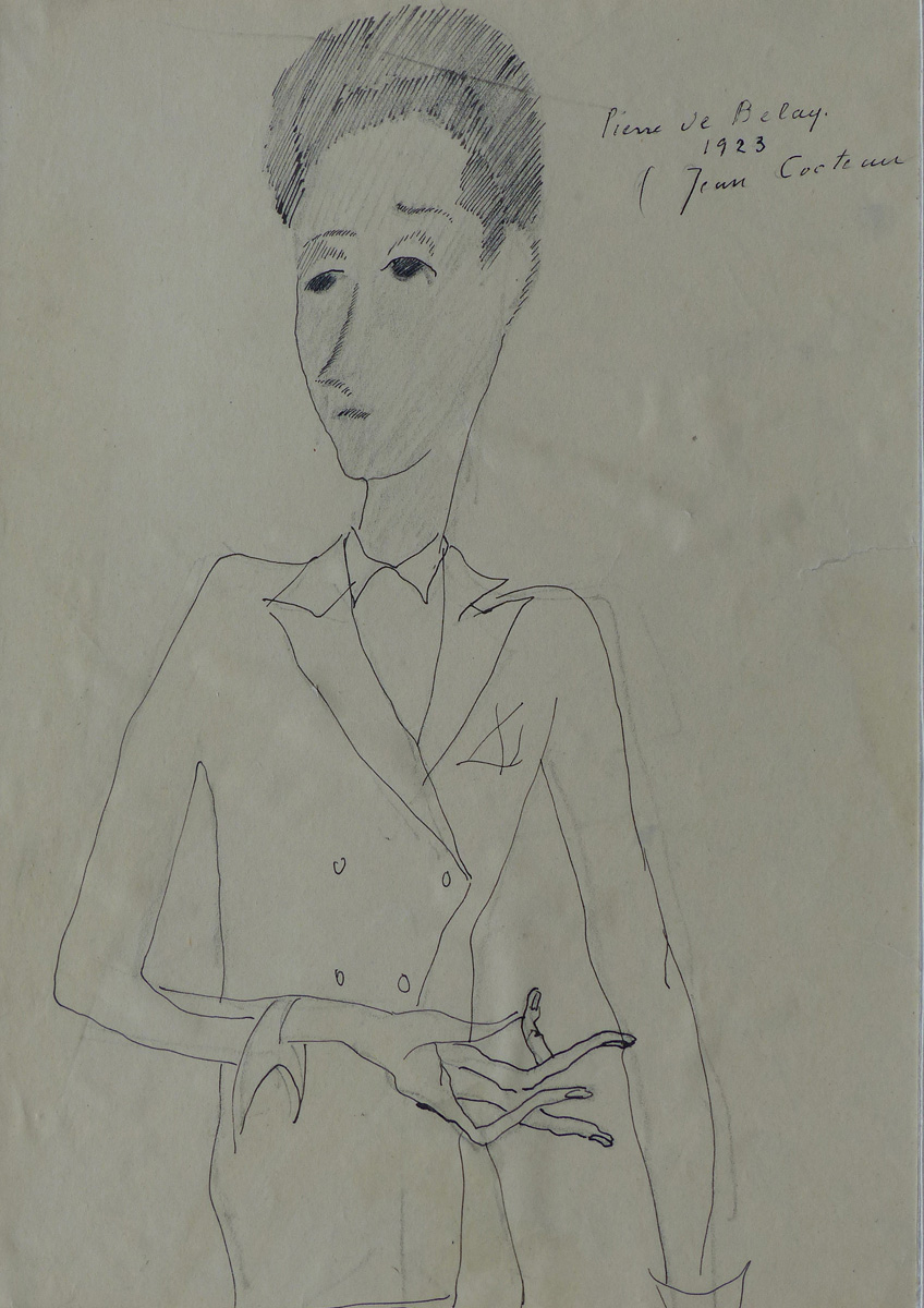 Pierre de Belay (1890-1947) - "Portrait de Jean Cocteau", 1923 - Dessin au crayon et à l'encre noire sur papier contrecollé sur cartonnette, 26 x 18,4 cm - Musée des beaux-arts de Quimper (Voir légende ci-après)