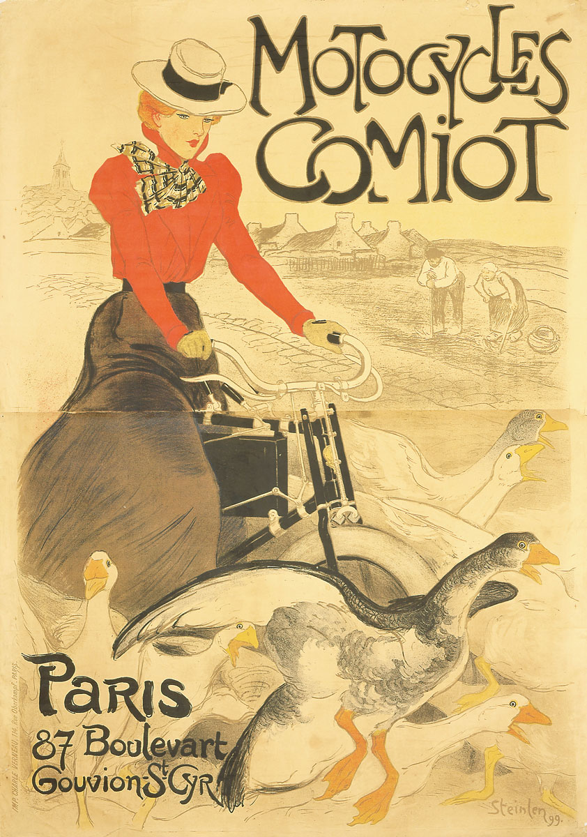 Théophile STEINLEN, Motocycles Comiot, 1899 (See the caption hereafter)